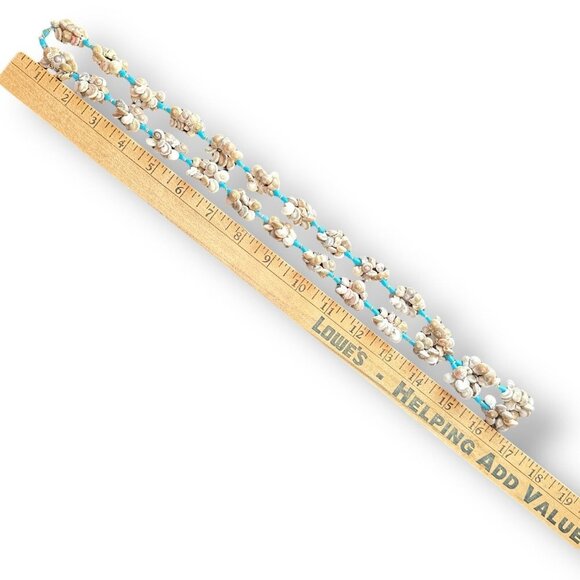 Lariat Seashell Snail Cluster Beads with Blue Bead Resin Spacer Necklace - Picture 8 of 8